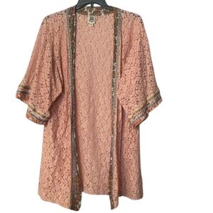 Ivy Jane Blush Lace Kimono with Vibrant Trim